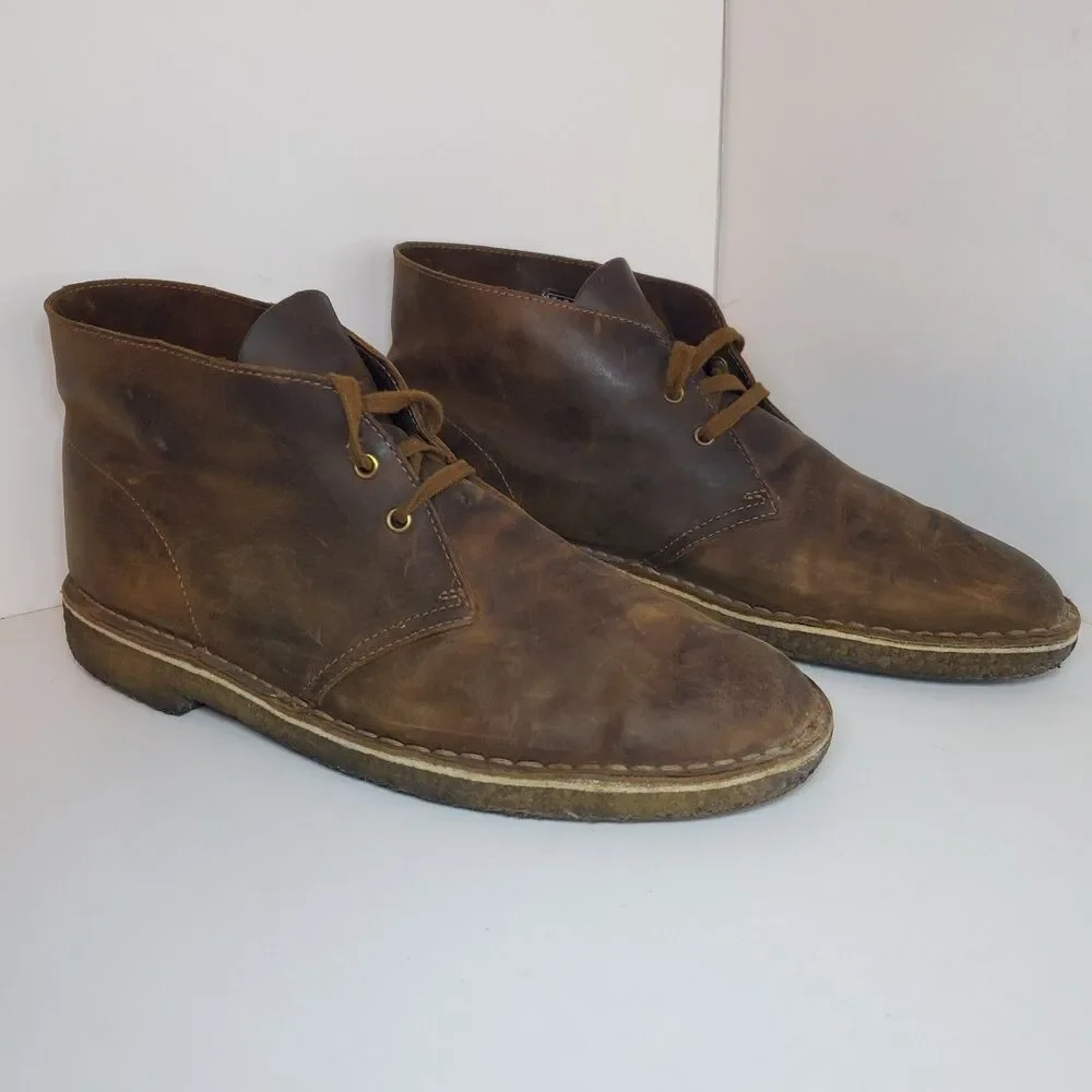 Clarks Men’s Desert Boots Leather Crepe Sole 9.5M Brown Chukka Shoes Classic